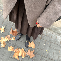 EKOOL custom high-waisted wool pleated skirt womens long winter new design sense a-line large skirt