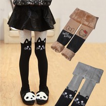 Girls  pantyhose autumn and winter thickened childrens white spring plus velvet knitted cotton fake mid-tube leggings socks baby stitching