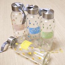 British pastoral style romantic rose flower glass water Cup floral leak-proof travel sports round cup with rope