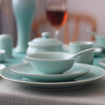 High-end club restaurant four-piece set of Chinese plates bowls and spoons Celadon hotel ceramic tableware table set