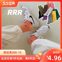 Spring Autumn Summer Socks Woman Midbarrel Socks ins Letters Pile Socks Socks Korean Japanese Candy Color R Long Canister Thin Cotton Socks