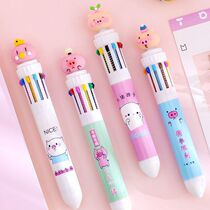 Net red INS Korean girl heart cute cartoon 10-color press ballpoint pen Students use creative hand account marker pen multi-functional ten-color ballpoint pen medium oil pen multi-color prize small gift product