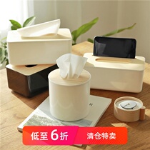 ins Nordic living room tissue box multi-function car wooden cover wooden solid wood napkin drawing box round roll paper tube