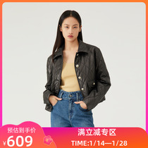 (The same style as the shopping mall) LILY2022 winter new womens fashion retro pearl breasted soft PU cotton jacket