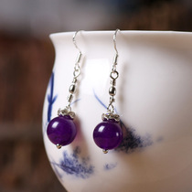 Folk style handmade earrings original ethnic style 925 sterling silver amethyst earrings gift jewelry
