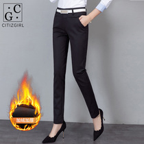 Suit pants womens 2021 spring new black velvet winter high waist straight professional slim nine-point small feet long pants