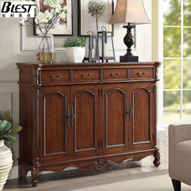 American Solid Wood Foyer Shoes Cabinet Mediterranean Capacity Collection Cabinet Living Room Locker for Household Painting Cabinet