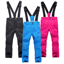 Outdoor childrens ski pants windproof waterproof breathable male and female childrens assault pants thickened warm and breathable straps cotton pants