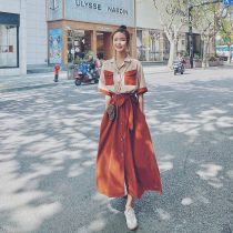 Design sense niche stitching shirt dress Women summer 2021 New temperament French caramel long skirt