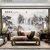 Chinese style mural TV background wall wallpaper atmosphere living room wallpaper solid ink landscape painting with ancient wall cloth