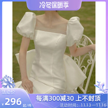 French light wedding dress 2022 new bride satin-faced forest brigade shoots outdoor yarn super fairy dreams