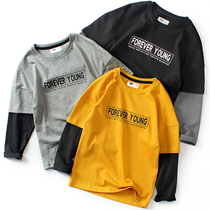 Boys long-sleeved T-shirt spring and autumn childrens tops New autumn childrens fake two cotton t-shirts Korean version