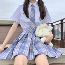jk uniform set Summer genuine college style purple grid skirt Japanese students pleated skirt skirt full set of spot
