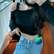 Korean version of chic short black top women early autumn 2020 new design sense niche strapless long sleeve T-shirt