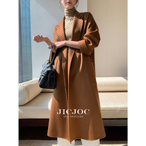 JICJOC 2021 autumn and winter new high-end water corrugated double-sided cashmere coat womens woolen jacket medium and long