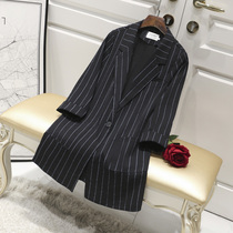 Cotton linen small suit 2020 new Korean stripe fashion casual small suit long slim slim slim coat women