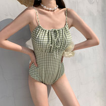 2021 New Korean Plaid ins Wind sexy fairy fan conjoined body thin belly hot spring swimsuit swimsuit women