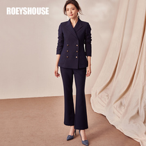 Luo Yi professional OL white collar suit women new blazer pants dark blue intellectual two-piece set 01421