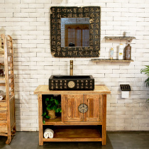 Antique wash basin cabinet combination log bathroom cabinet feature theme hotel wash table basin toilet
