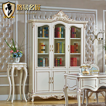 Louis famous craftsman European bookcase three-door Ivory White Gold painting French study with door large capacity bookshelf locker