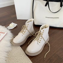 White Martin Boots Woman 2022 Spring Autumn Summer New 100 lap low to help slim Inn wind Short single boot Chains Bo