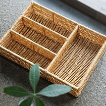 KENS imitation rattan key storage box desktop compartment storage box knife and fork basket tableware finishing tray storage basket
