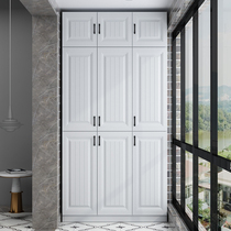 Solid wood balcony cabinet custom sunscreen simple locker sundries storage bay window cabinet large-capacity floor-to-ceiling shoe wardrobe