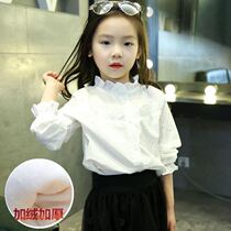 Girls childrens shirt 2022 spring childrens shirt girls cotton white shirt long sleeve student ruffle collar top