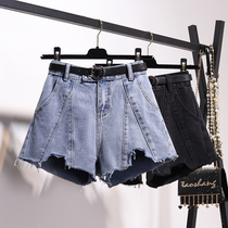 High-waisted thin denim shorts womens summer 2021 New loose size fat mm wide legs a-shaped hot pants tide ins