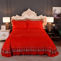 Autumn Winter Clip Cotton Bed Cover Three Sets Thickened Crystal Floss Suede Warm Monty Big Red Wedding Celebration Bed Cover Sheet