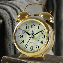 Retro mute quartz clock personality luminous small alarm clock creative student double bell children alarm metal clock