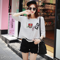 Loose T-shirt pink doll Spring and Autumn New Korean version of womens letter print loose short sleeve t-shirt