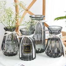 (two-piece set)Nordic glass vase transparent water nourishing bamboo dried flowers creative living room ornaments