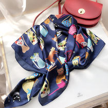 2021 Korean color cat printing big square scarf women Joker decorative small Scarf neck scarf spring summer scarf women