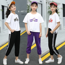 10 girl short sleeve suit 2020 Summer new 15 children pure cotton suit loose sport foreign air two sets 13