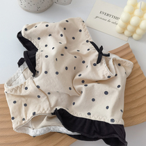 Encounter Paris) Four Free One Retro Polka Dot Ruffles Wooden Ear Edge Mid-High Waist Skin-Friendly Soft Cotton Underwear for Girls