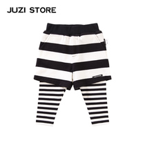 JUZI STORE Dress Thick Stitch Stripe Splicing Dummy two Lower Pants Neutral Boy Girl 1010403