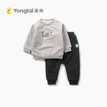 Tong Tai baby sweater set autumn and winter plus velvet warm 1-4 years old male and female baby child pullover top pants 2 sets