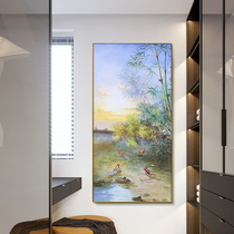 Hand drawing Xuanguan decoration painting New Chinese Carp Oil Painting in the Entrance Hallway Vertical Version Big Hung Painting Custom Hanging Painting