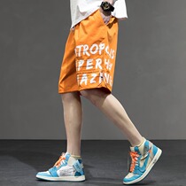 Cang Shi Yishi overalls shorts mens summer Joker fashion loose casual letters Tide brand ins middle pants five-point pants