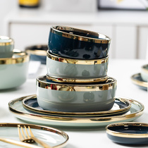 Nordic Wind Light And Luxurious Cutlery Dishes Suit Home Creative Personality One Food Net Red Ins ceramic bowls Chopsticks Rice Bowls