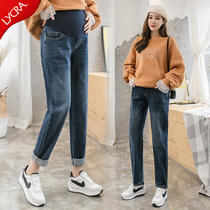 Pregnant Woman Pants Spring Autumn Outwear Fashion Jeans Spring Tide Moms Loose Old Daddy Broadleg 90% Long Pants Kharen Pants