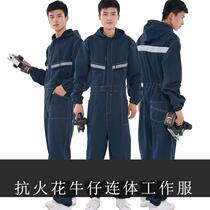 Hooded labor insurance auto mechanic wear-resistant one-piece overalls autumn and winter mens zipper thickened to increase dust and cold resistance