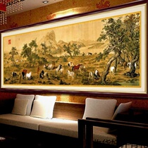 Precision printing cross-stitch Lang Shining Baijun Picture full about 100 horses new living room Chinese painting famous painting full volume