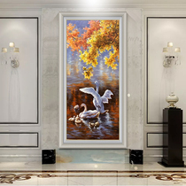 Hand Painted Oil Painting Sky Goose Lake American Landscape Scenery Customized Entrance Door Xuan Guan Decoration Painting Hanging Painting Living Room Large Mural Painting