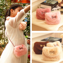 Autumn and winter new fluffy cute bow childrens crossbody bag female baby bag princess fashion decorative coin purse