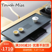 TOUCH MISS Black gold stone tea tray Natural whole piece Kung Fu tea set Tea table water storage and drainage dual-use stone tea tray