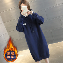 Mid-length sweatshirt womens clothing 2021 New autumn winter dress thickened with velvety loose Korean version over knee lengthened jacket