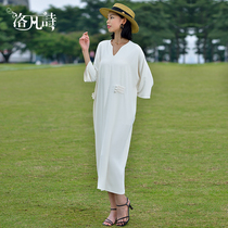 Lofan Poetry Summer Temperament Advanced Disc Buttoned waist lacing straight cylinder Liandress New Chinese style National wind Improved long skirt