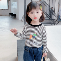 Girls Stripe T-shirt Spring and Autumn Cotton Korean version of foreign style female baby fashionable base shirt children children autumn clothing t tide